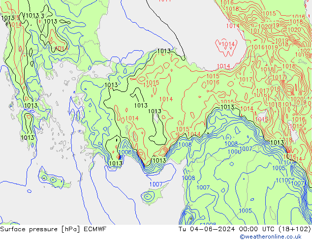Surface pressure ECMWF Tu 04.06.2024 00 UTC