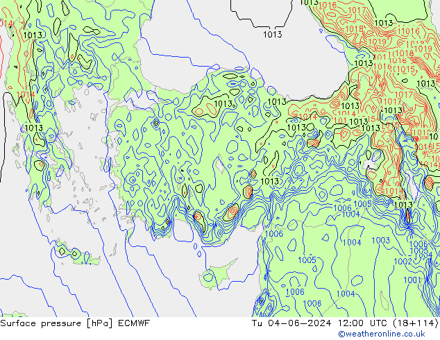 Surface pressure ECMWF Tu 04.06.2024 12 UTC