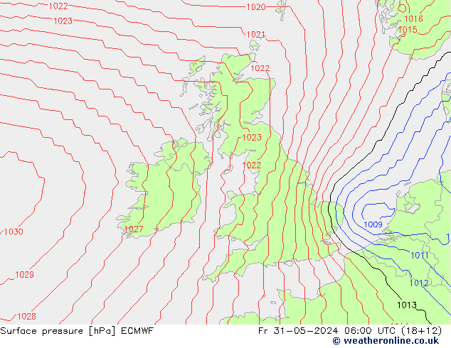 Surface pressure ECMWF Fr 31.05.2024 06 UTC