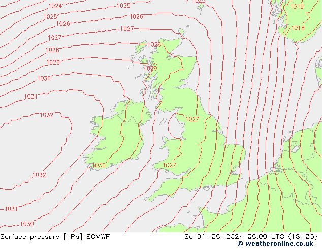 Pressione al suolo ECMWF sab 01.06.2024 06 UTC