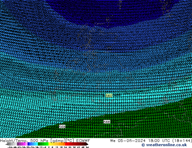 Height/Temp. 500 hPa ECMWF mer 05.06.2024 18 UTC