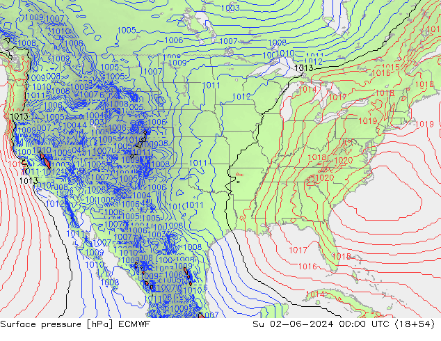 Surface pressure ECMWF Su 02.06.2024 00 UTC