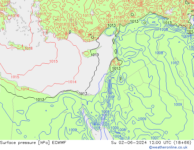 Presión superficial ECMWF dom 02.06.2024 12 UTC