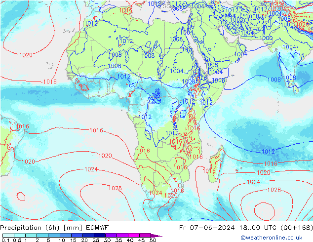 Precipitation (6h) ECMWF Fr 07.06.2024 00 UTC
