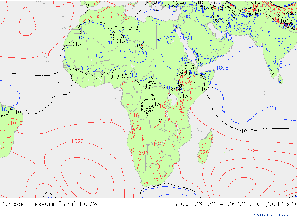 Surface pressure ECMWF Th 06.06.2024 06 UTC