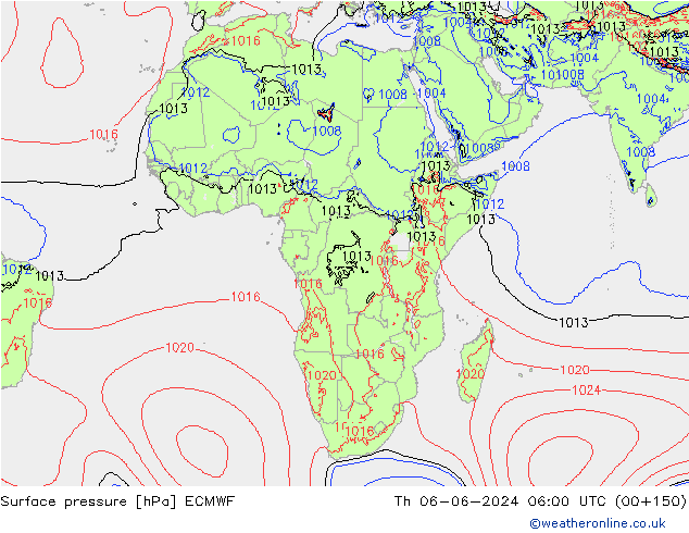 Pressione al suolo ECMWF gio 06.06.2024 06 UTC