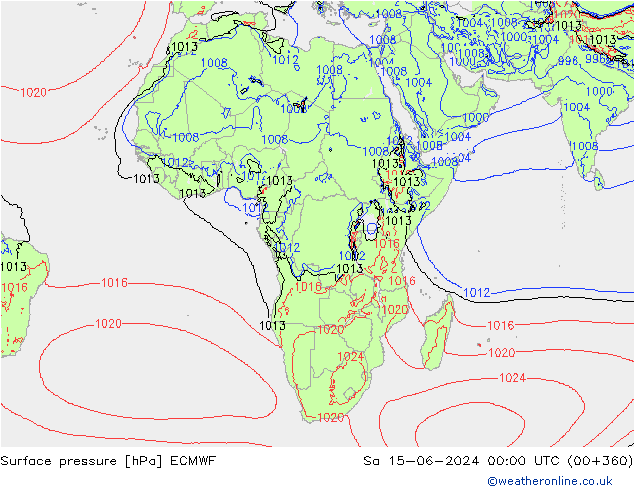 Pressione al suolo ECMWF sab 15.06.2024 00 UTC