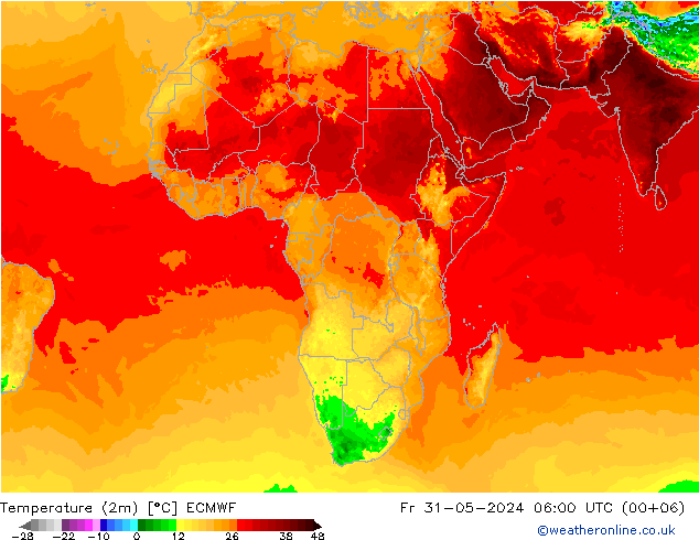 Temperatura (2m) ECMWF vie 31.05.2024 06 UTC