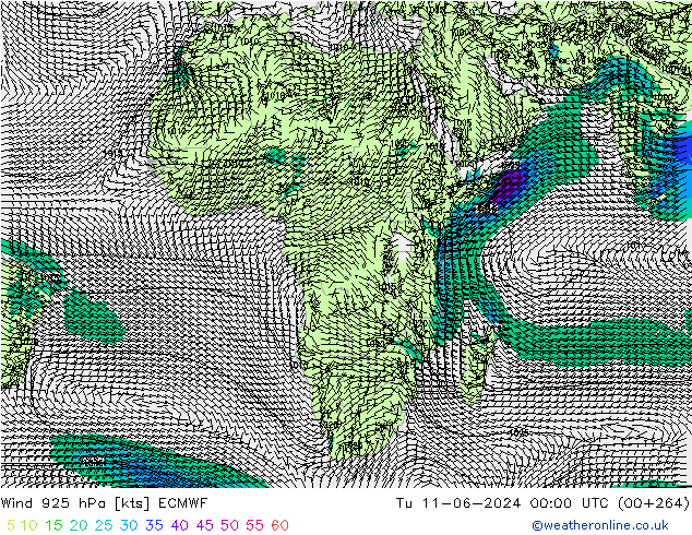 Wind 925 hPa ECMWF di 11.06.2024 00 UTC