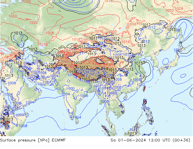 Presión superficial ECMWF sáb 01.06.2024 12 UTC