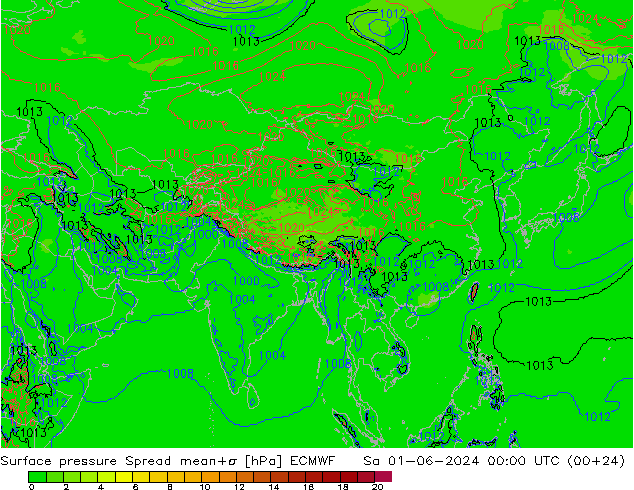 pressão do solo Spread ECMWF Sáb 01.06.2024 00 UTC