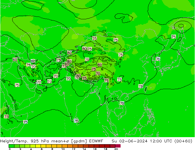 Geop./Temp. 925 hPa ECMWF dom 02.06.2024 12 UTC