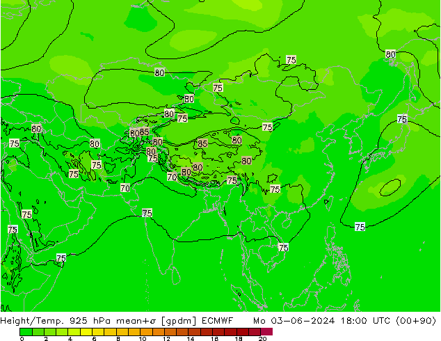 Height/Temp. 925 гПа ECMWF пн 03.06.2024 18 UTC