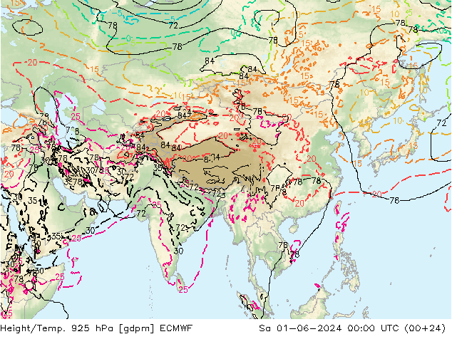 Géop./Temp. 925 hPa ECMWF sam 01.06.2024 00 UTC