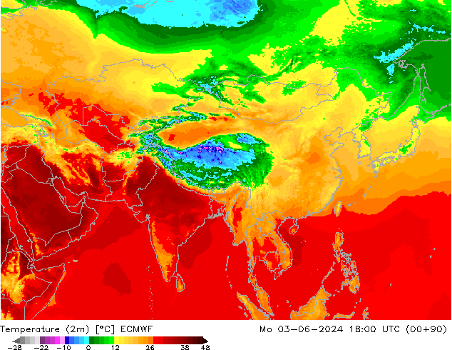 карта температуры ECMWF пн 03.06.2024 18 UTC