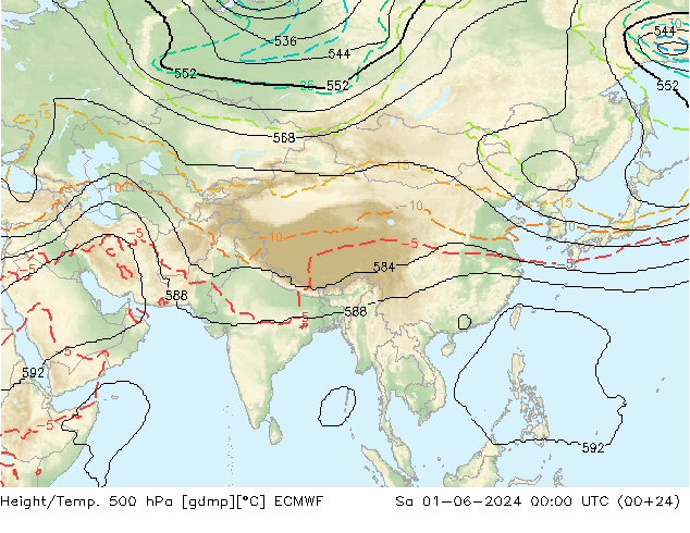 Géop./Temp. 500 hPa ECMWF sam 01.06.2024 00 UTC