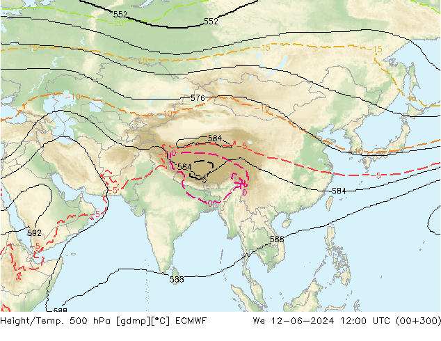 Height/Temp. 500 hPa ECMWF St 12.06.2024 12 UTC