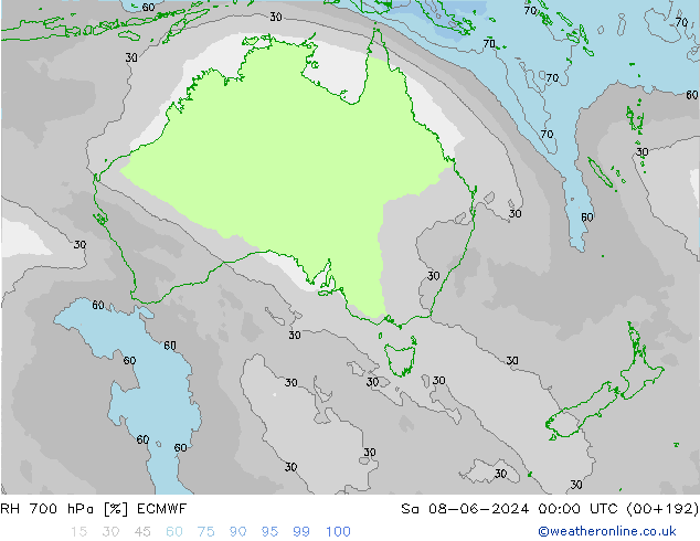 RH 700 hPa ECMWF Sa 08.06.2024 00 UTC