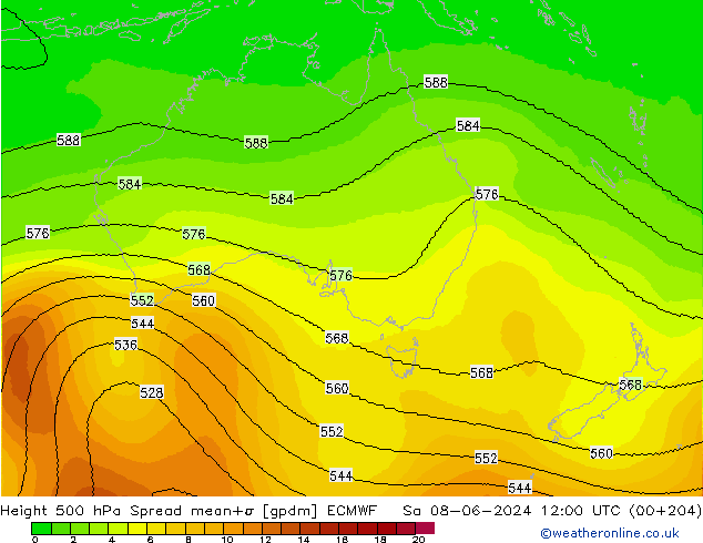 500 hPa Yüksekliği Spread ECMWF Cts 08.06.2024 12 UTC