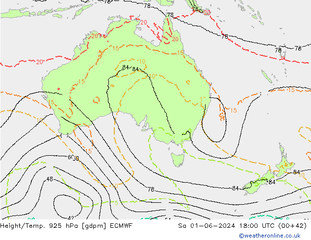 Hoogte/Temp. 925 hPa ECMWF za 01.06.2024 18 UTC