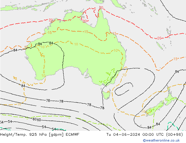 Height/Temp. 925 hPa ECMWF Tu 04.06.2024 00 UTC