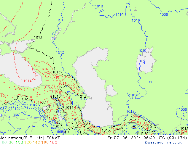 Jet stream/SLP ECMWF Fr 07.06.2024 06 UTC