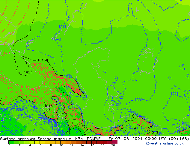 Bodendruck Spread ECMWF Fr 07.06.2024 00 UTC