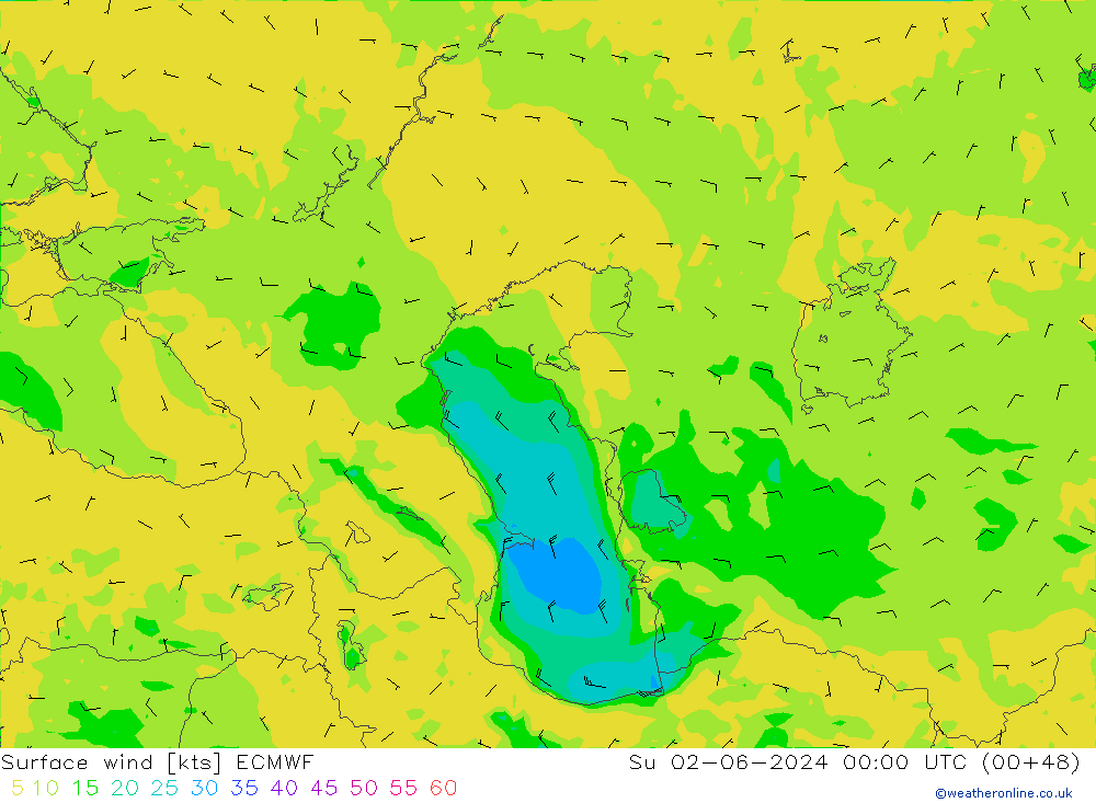 Vent 10 m ECMWF dim 02.06.2024 00 UTC