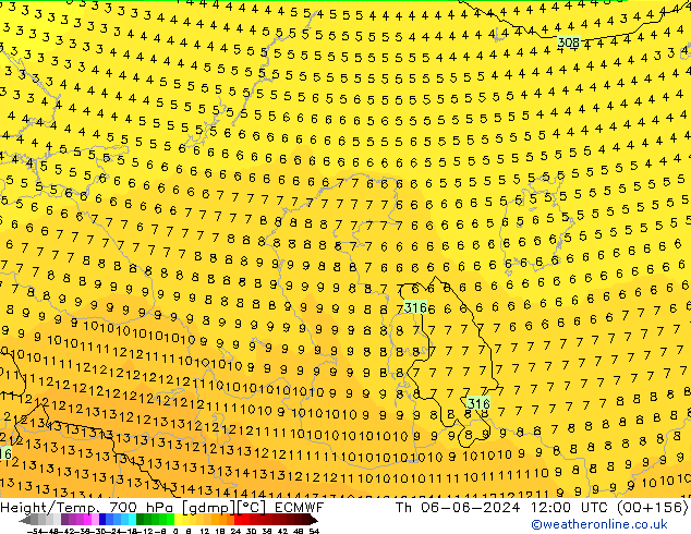 Hoogte/Temp. 700 hPa ECMWF do 06.06.2024 12 UTC