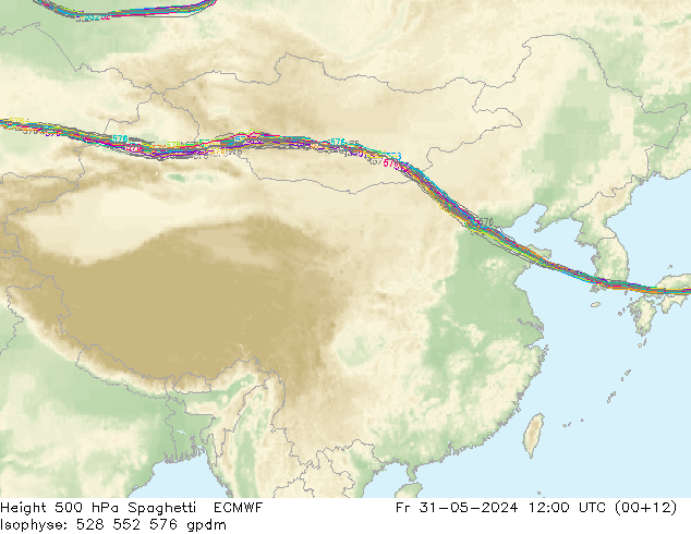 500 hPa Yüksekliği Spaghetti ECMWF Cu 31.05.2024 12 UTC