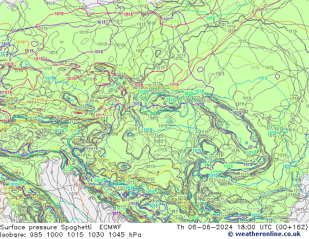 Surface pressure Spaghetti ECMWF Th 06.06.2024 18 UTC