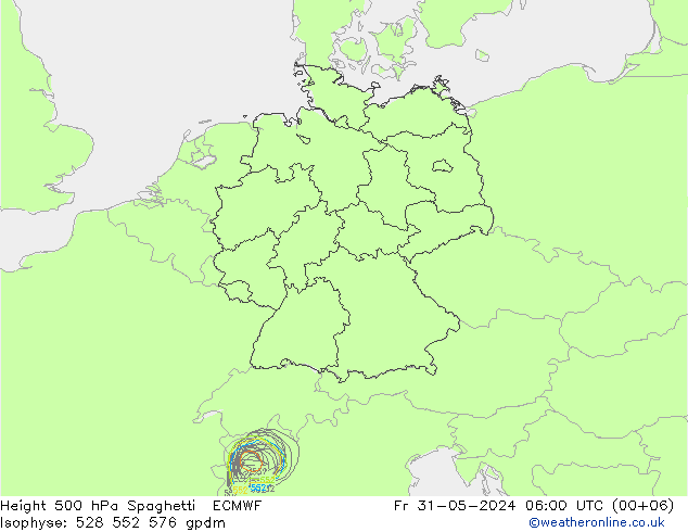 Height 500 hPa Spaghetti ECMWF Fr 31.05.2024 06 UTC