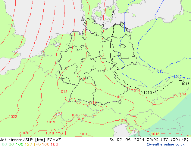 Straalstroom/SLP ECMWF zo 02.06.2024 00 UTC