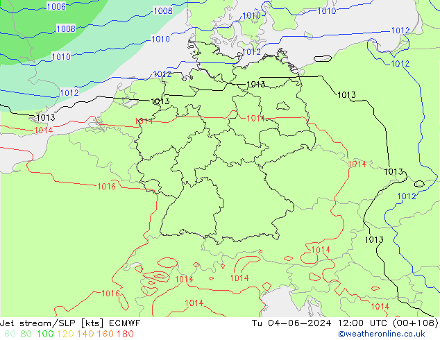 Jet stream/SLP ECMWF Tu 04.06.2024 12 UTC
