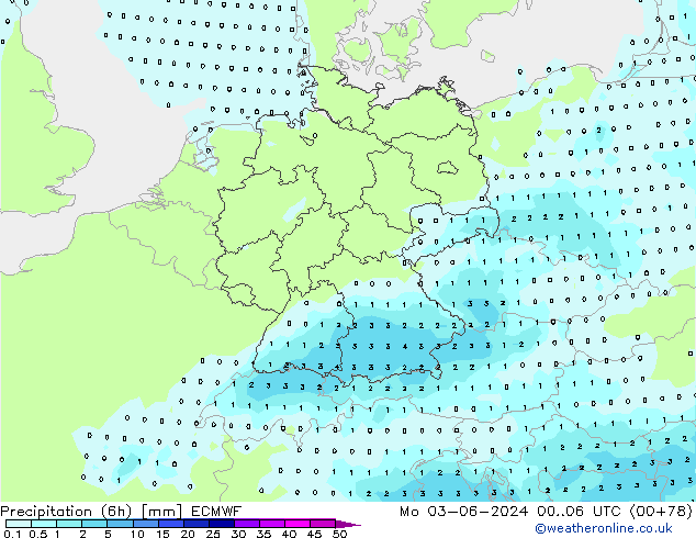 Yağış (6h) ECMWF Pzt 03.06.2024 06 UTC