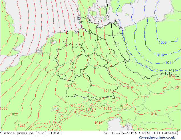 Surface pressure ECMWF Su 02.06.2024 06 UTC