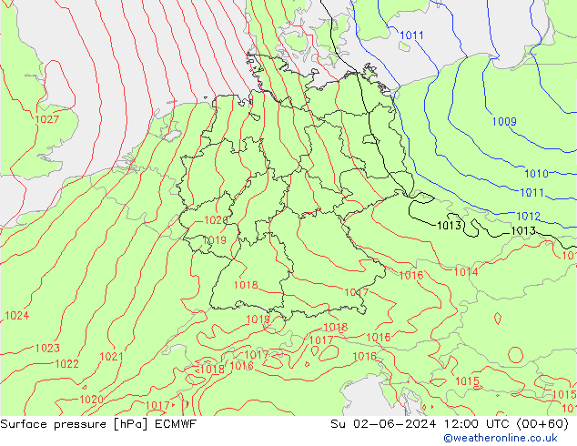 Luchtdruk (Grond) ECMWF zo 02.06.2024 12 UTC