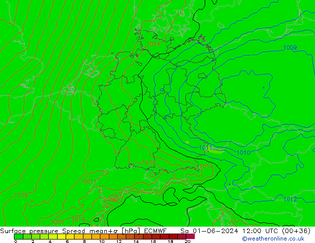 Luchtdruk op zeeniveau Spread ECMWF za 01.06.2024 12 UTC