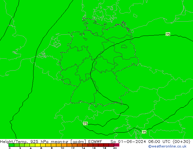 Height/Temp. 925 hPa ECMWF Sa 01.06.2024 06 UTC