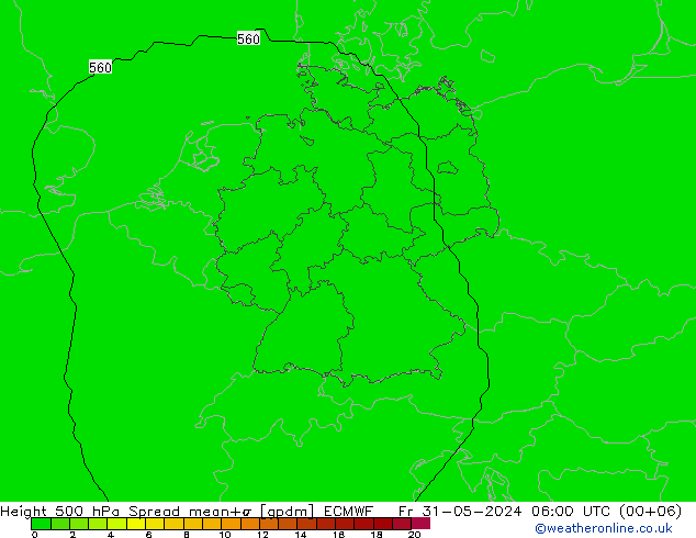 Height 500 гПа Spread ECMWF пт 31.05.2024 06 UTC