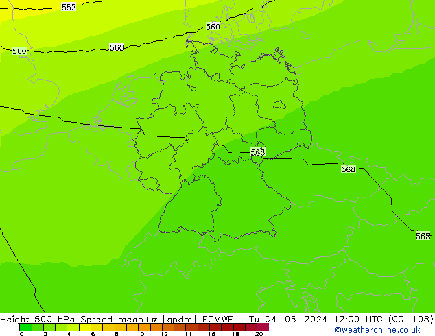 Height 500 hPa Spread ECMWF Di 04.06.2024 12 UTC