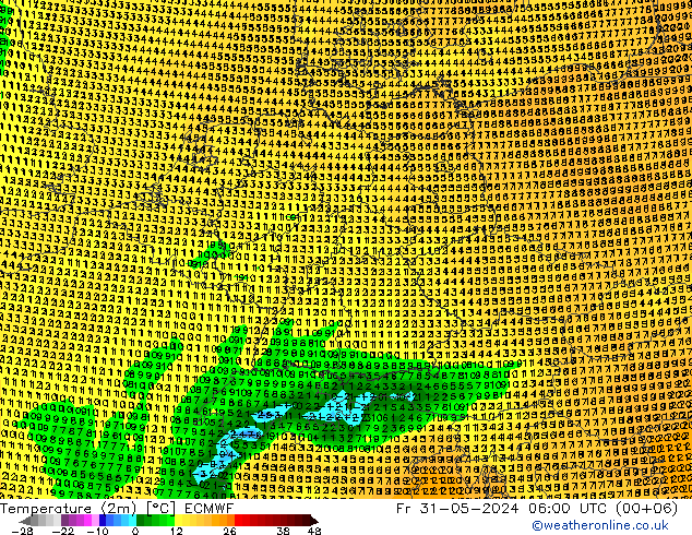 Temperature (2m) ECMWF Pá 31.05.2024 06 UTC