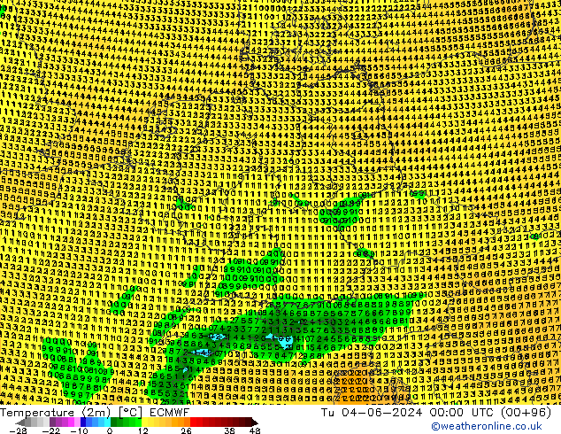 Temperatura (2m) ECMWF mar 04.06.2024 00 UTC