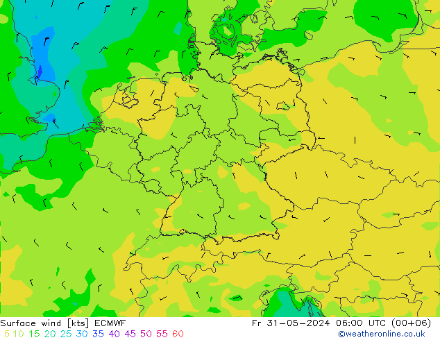 Surface wind ECMWF Fr 31.05.2024 06 UTC