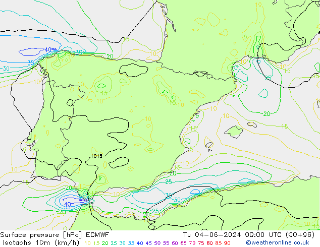 Isotachs (kph) ECMWF mar 04.06.2024 00 UTC