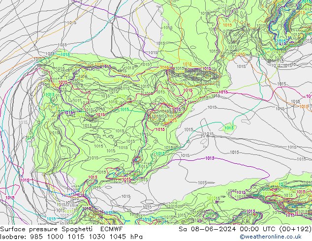 Bodendruck Spaghetti ECMWF Sa 08.06.2024 00 UTC
