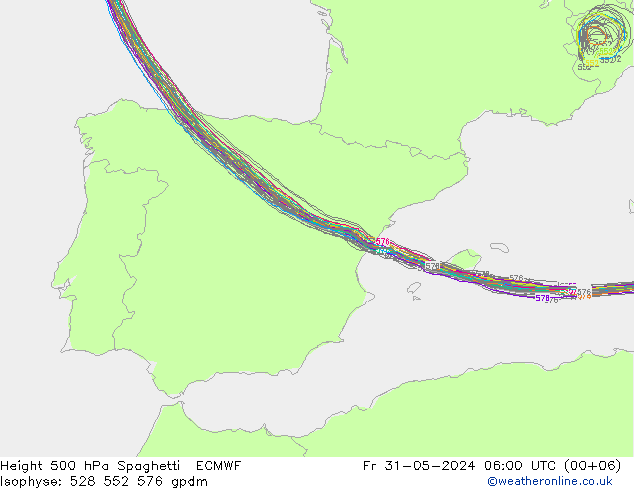 Géop. 500 hPa Spaghetti ECMWF ven 31.05.2024 06 UTC