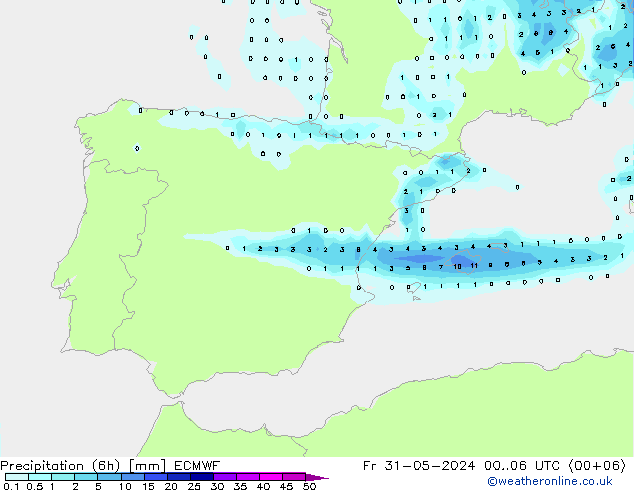 Nied. akkumuliert (6Std) ECMWF Fr 31.05.2024 06 UTC