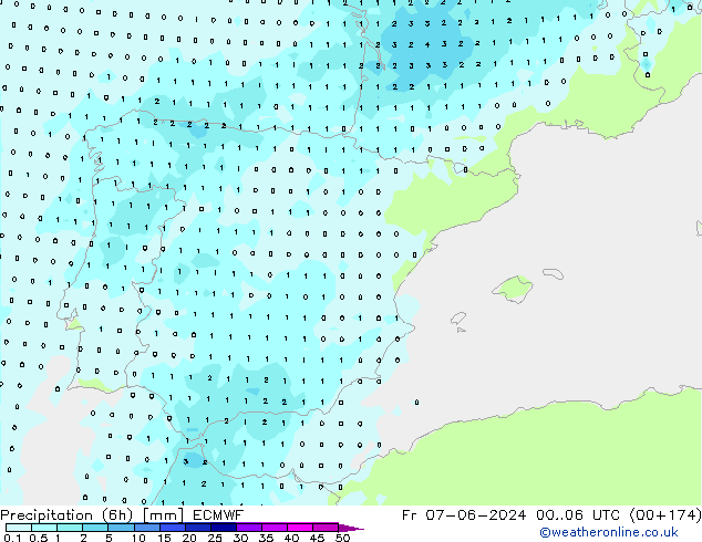 Precipitación (6h) ECMWF vie 07.06.2024 06 UTC