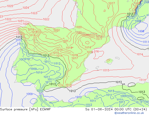 Surface pressure ECMWF Sa 01.06.2024 00 UTC